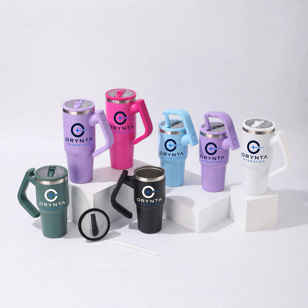 ORYNTA insulated tumbler collection with rotating handles