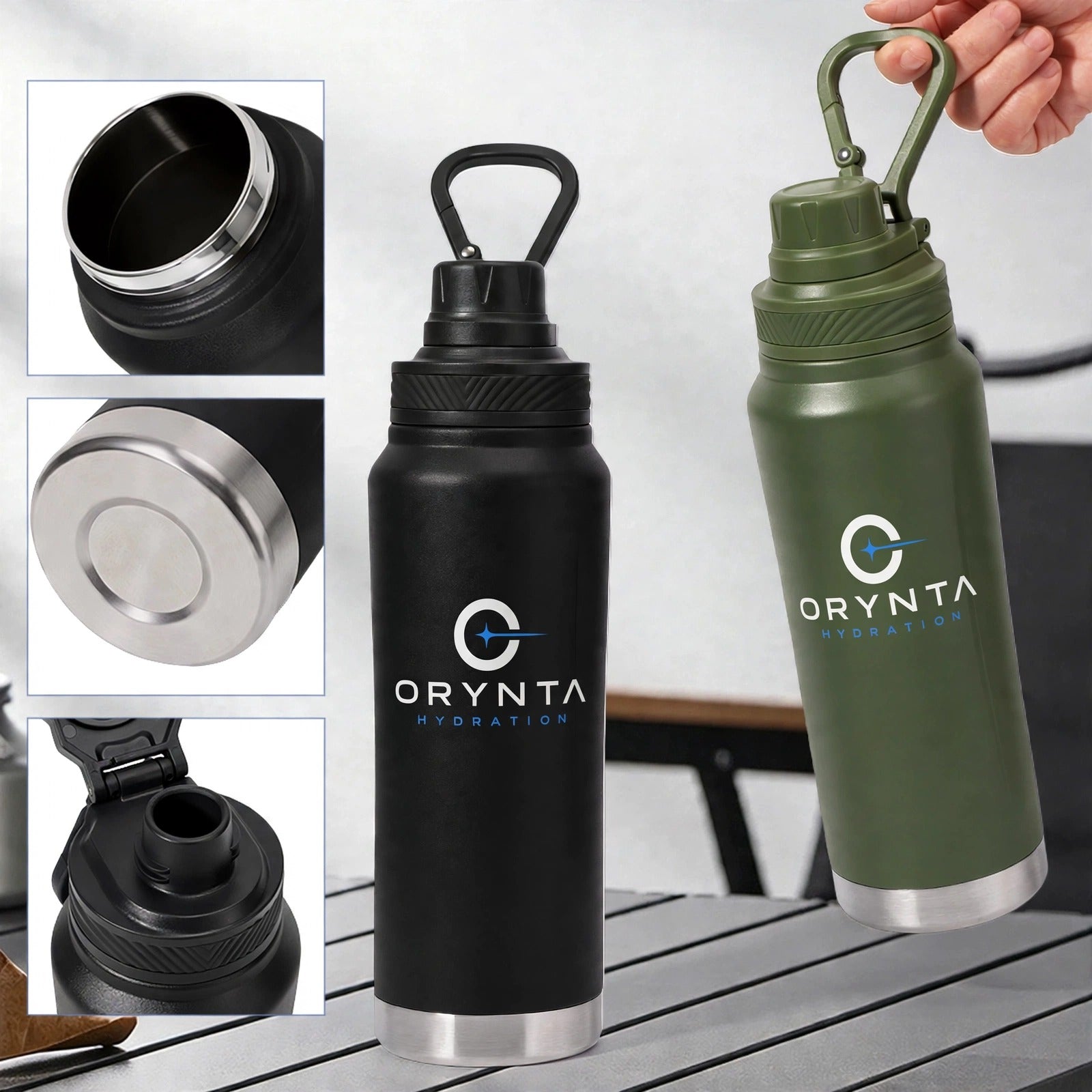 Black and green ORYNTA ACTIVE insulated sports bottles