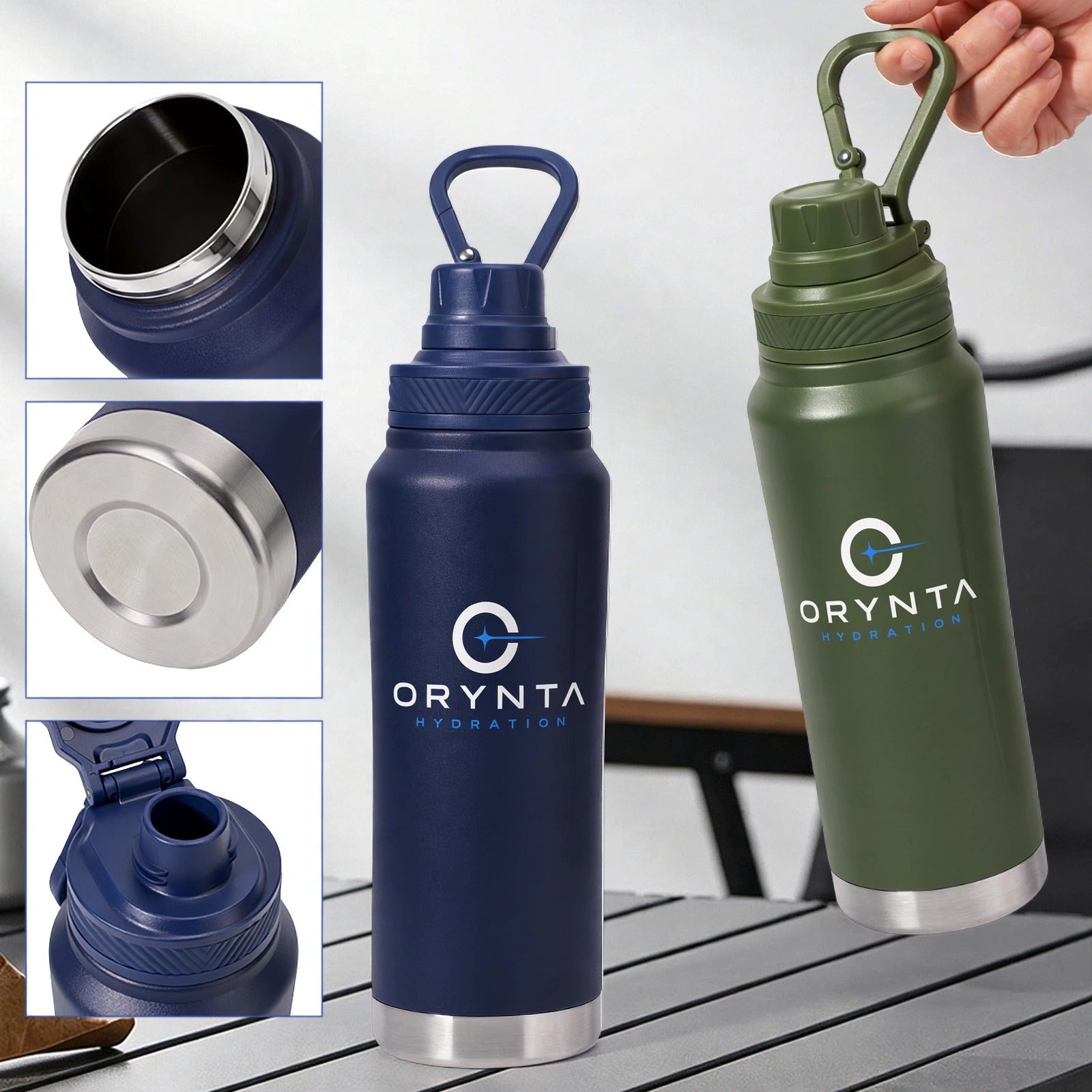 Blue and green ORYNTA ACTIVE insulated sports bottles
