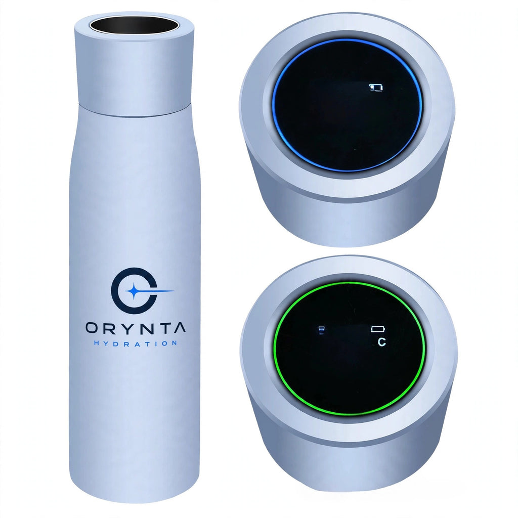 Light blue ORYNTA ONE smart UV-C self-cleaning water bottle