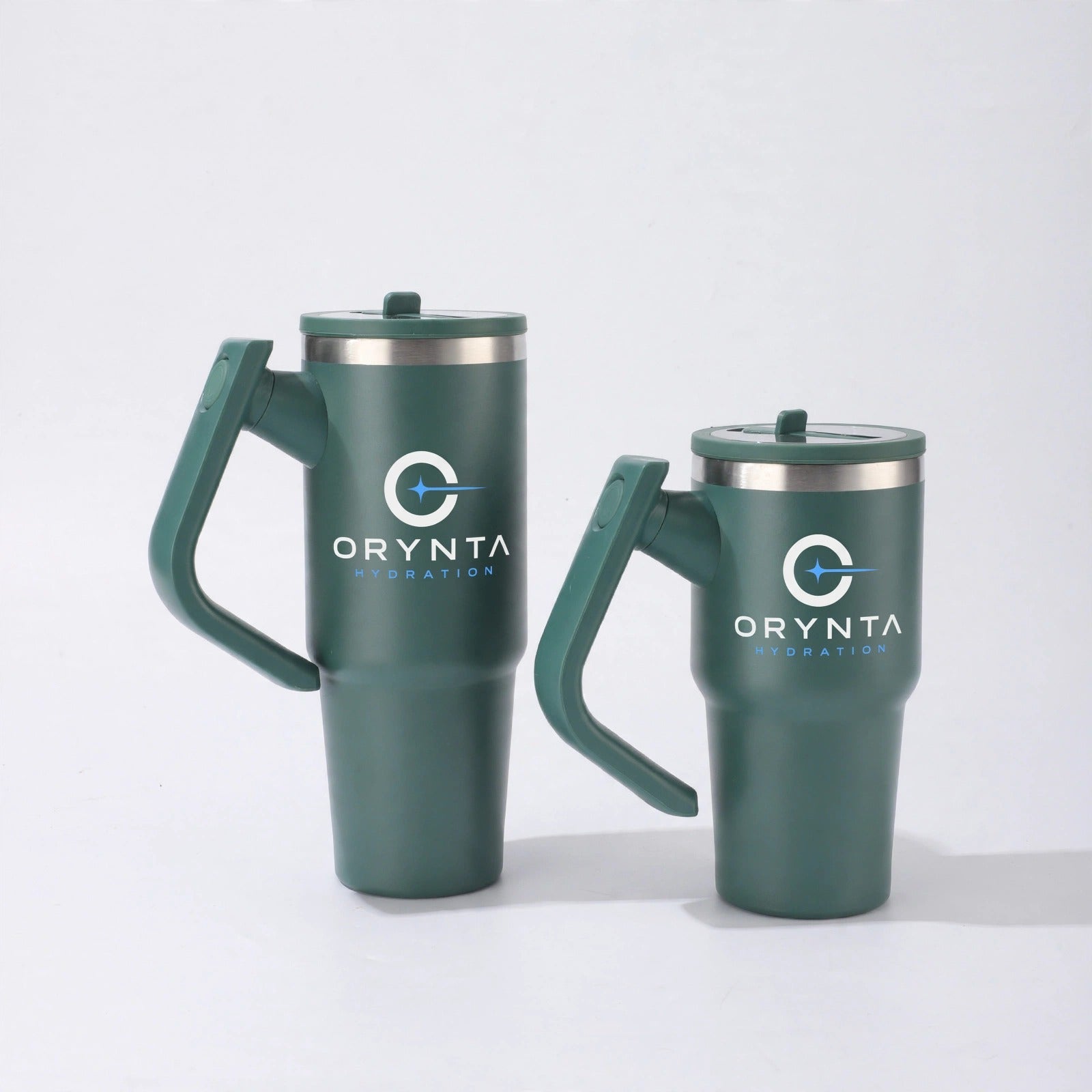 Green ORYNTA insulated tumbler with handle and straw