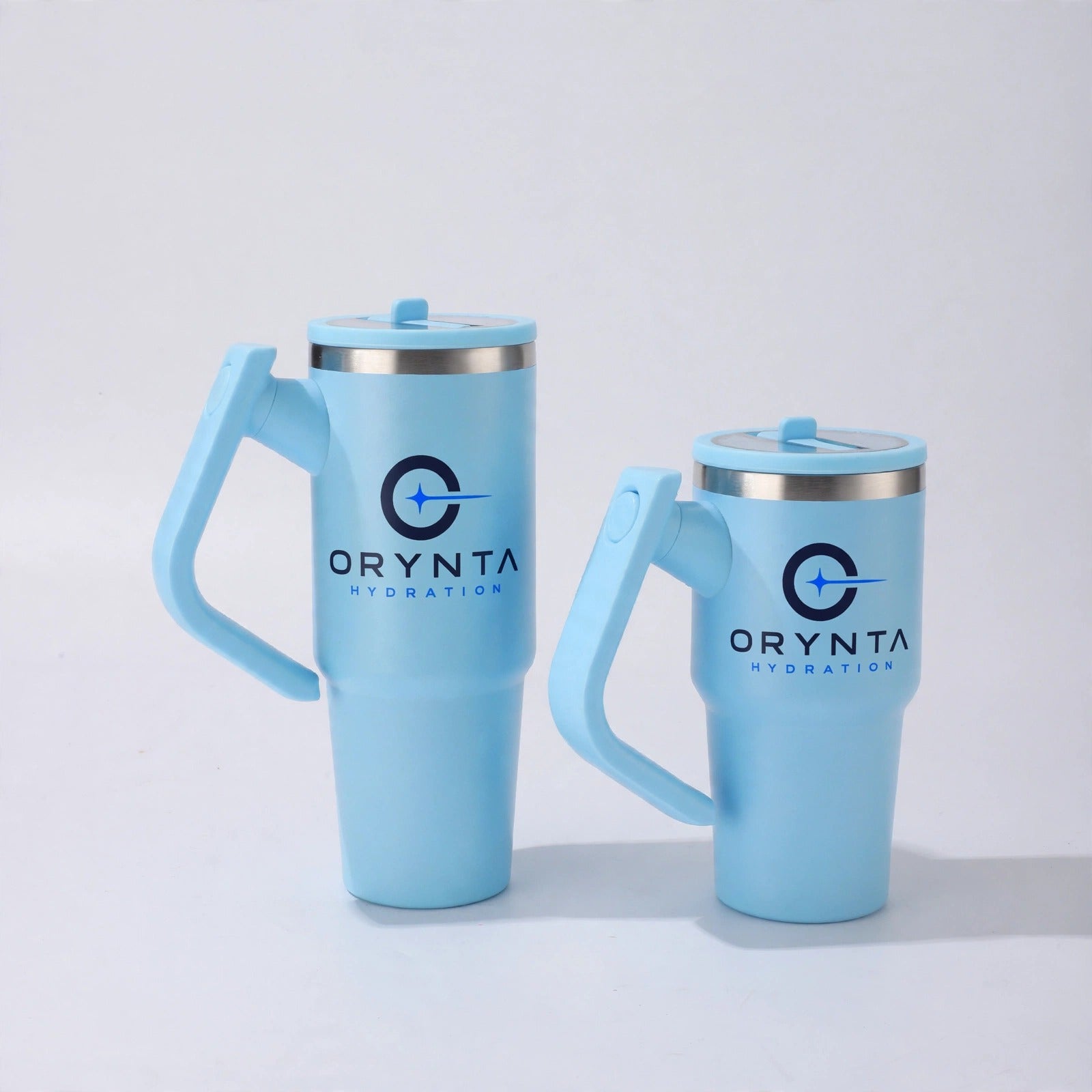 Light blue ORYNTA insulated tumbler with handle and straw