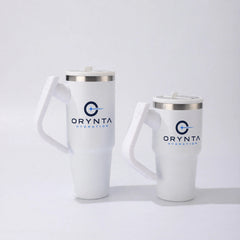 White ORYNTA insulated tumbler with handle and straw