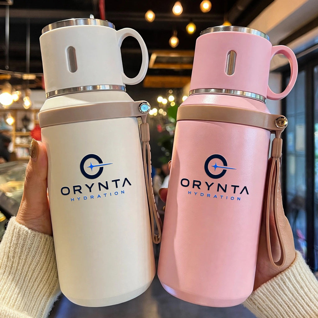 White and pink ORYNTA TRAVEL insulated travel bottles