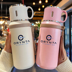 White and pink ORYNTA Travel insulated water bottles with handles
